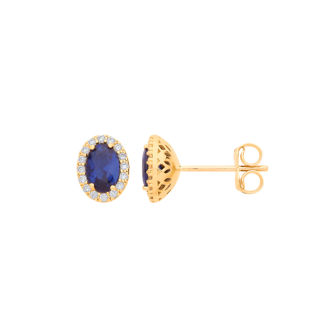 Oval Sapphire Blue /Ruby Red CZ Stud Earrings In 9ct Yellow Gold