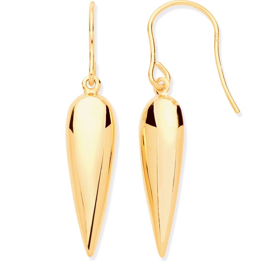 Spike Elongated Drop, Fish Hook Earrings In earrings In 9ct Gold