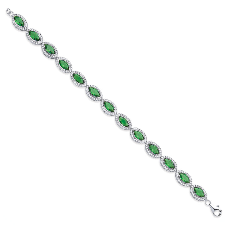 Emerald Green Marquise Cut CZs Ladies Bracelet In Silver