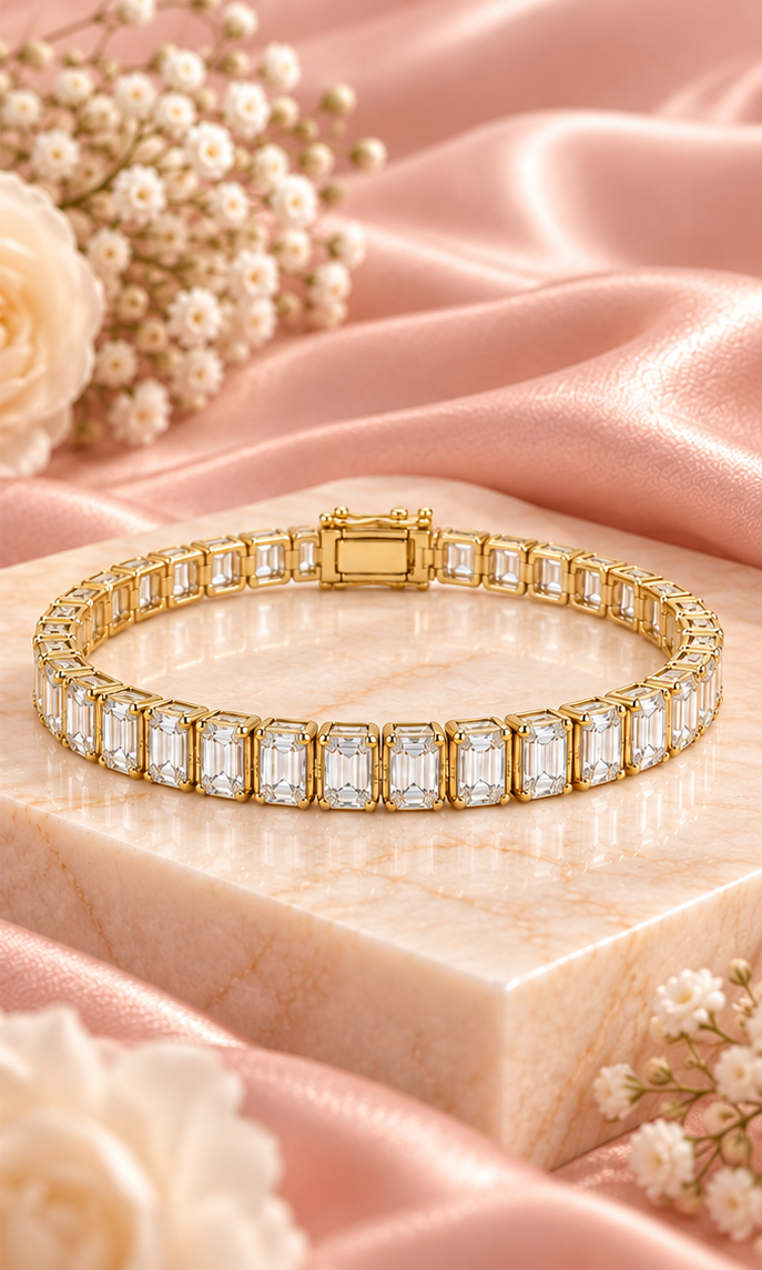 Emerald Cut Lab-Grown Diamond Tennis Bracelet