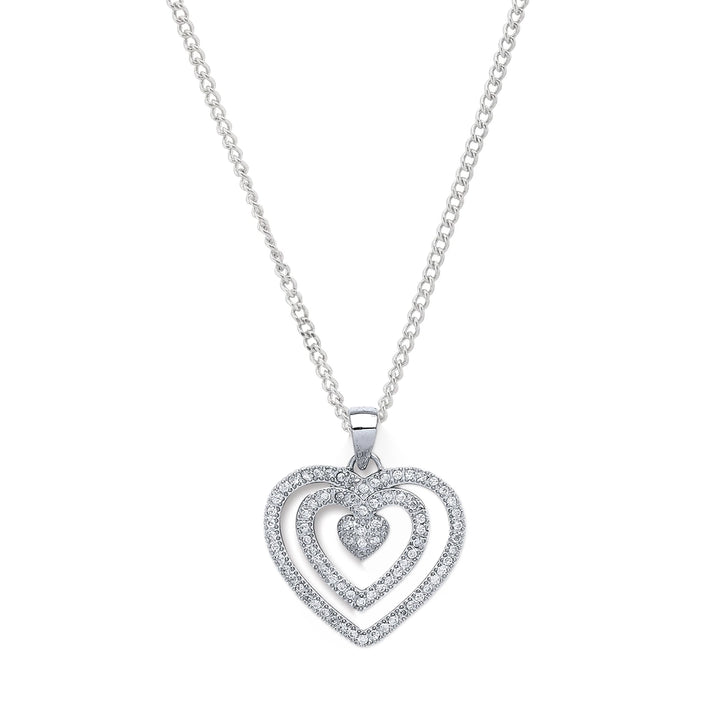 Fancy Crystal Heart Pendant Necklace in Silver