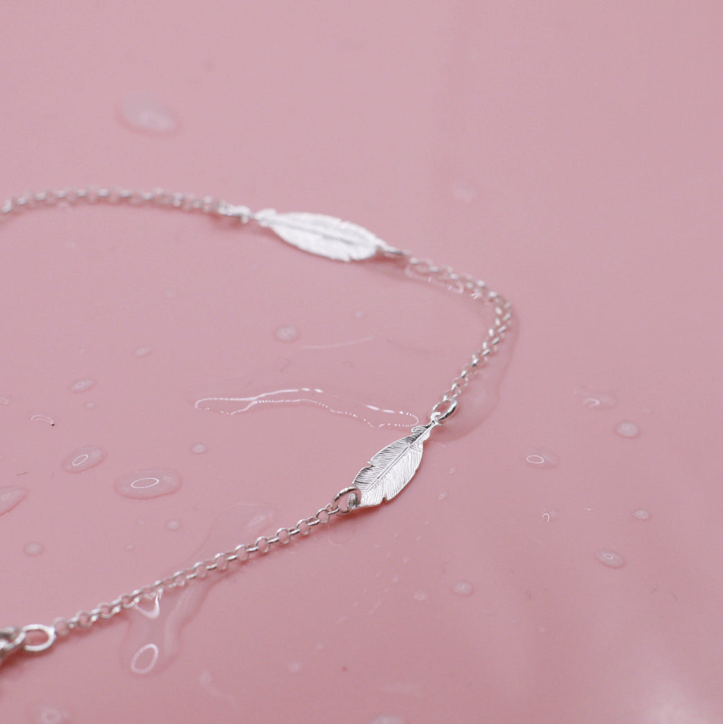 Waterproof Feather Anklet In Silver