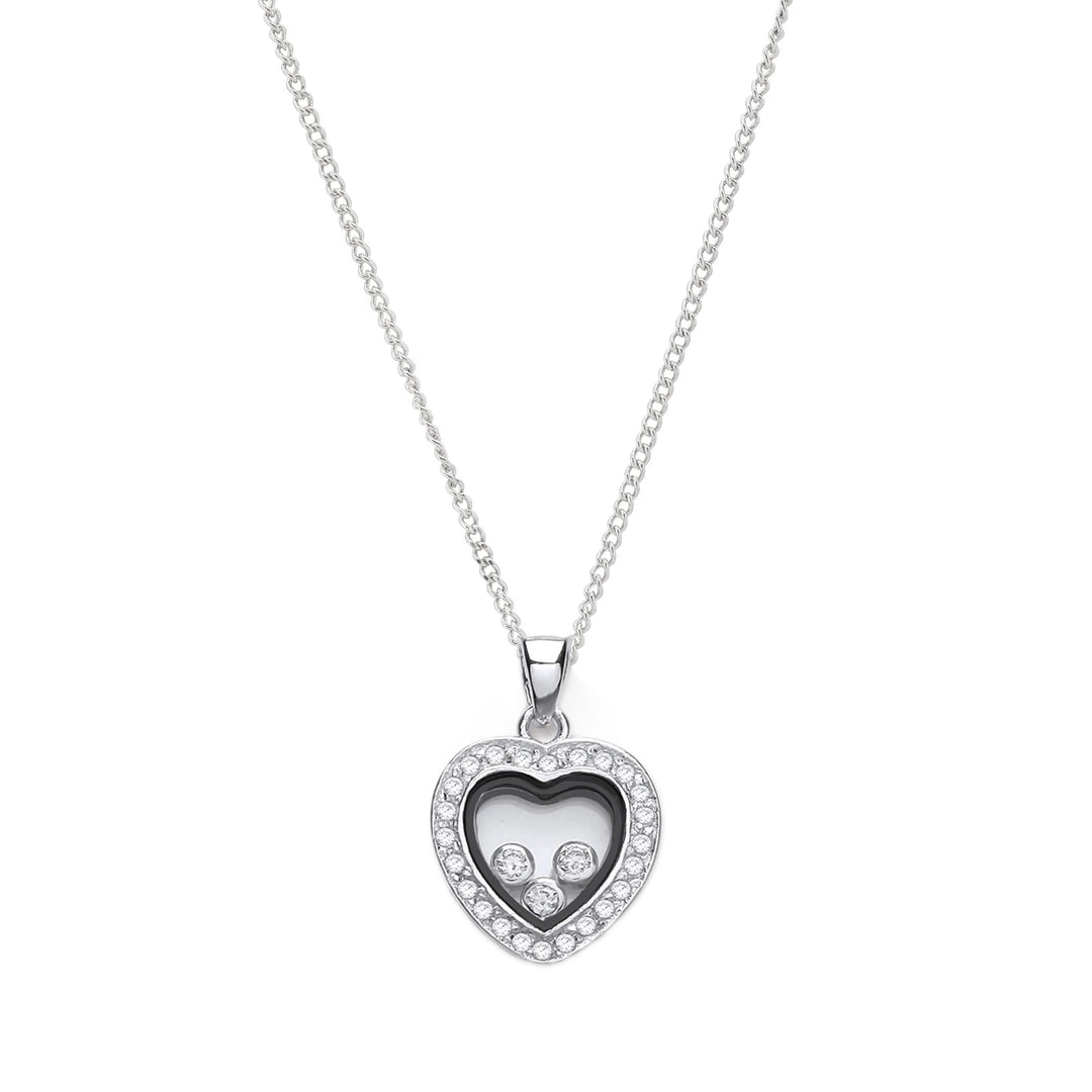 Floating Crystal Heart Pendant Necklace in Silver