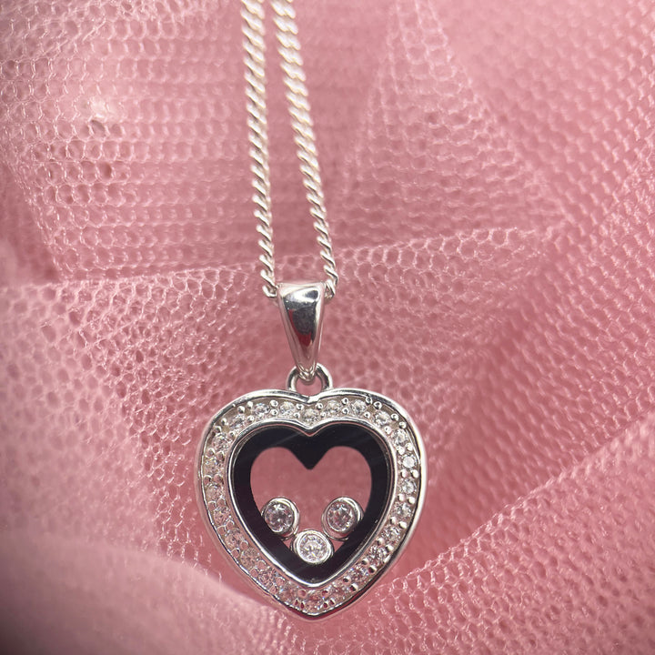 Floating Crystal Heart Pendant Necklace in Silver