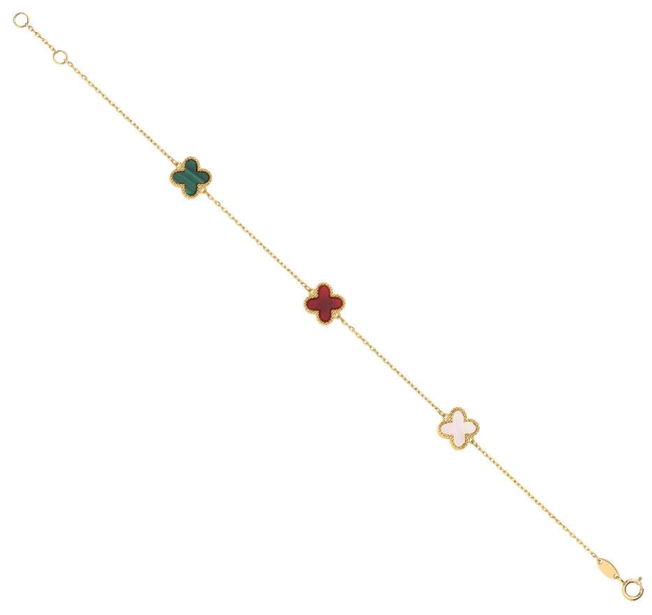Lucky Four Leaf Clover Colourful Bracelet In 9ct Gold