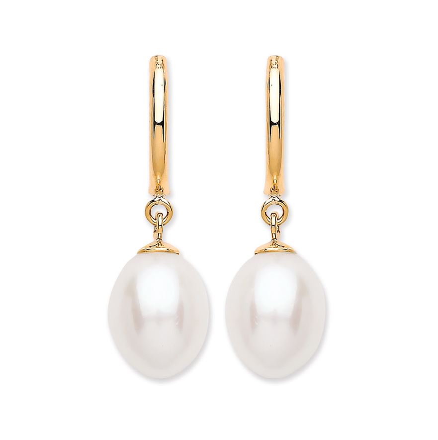 Freshwater Pearl Drop Studs In 9ct Gold