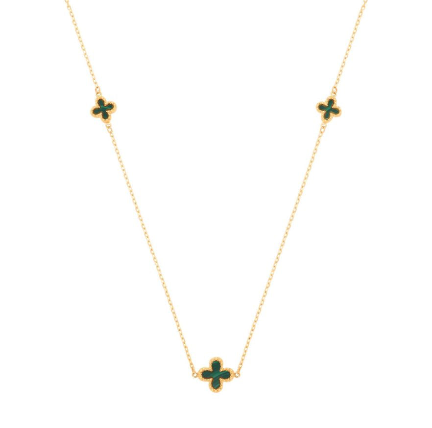 Green Lucky Four Leaf Clover 18" Necklace In 9ct Gold