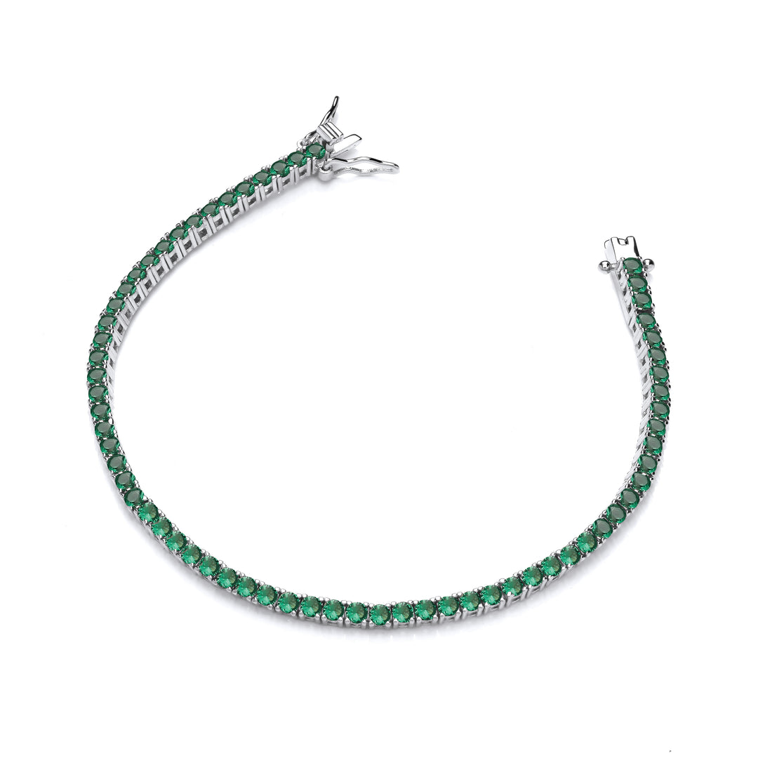 green tennis bracelet in silver 