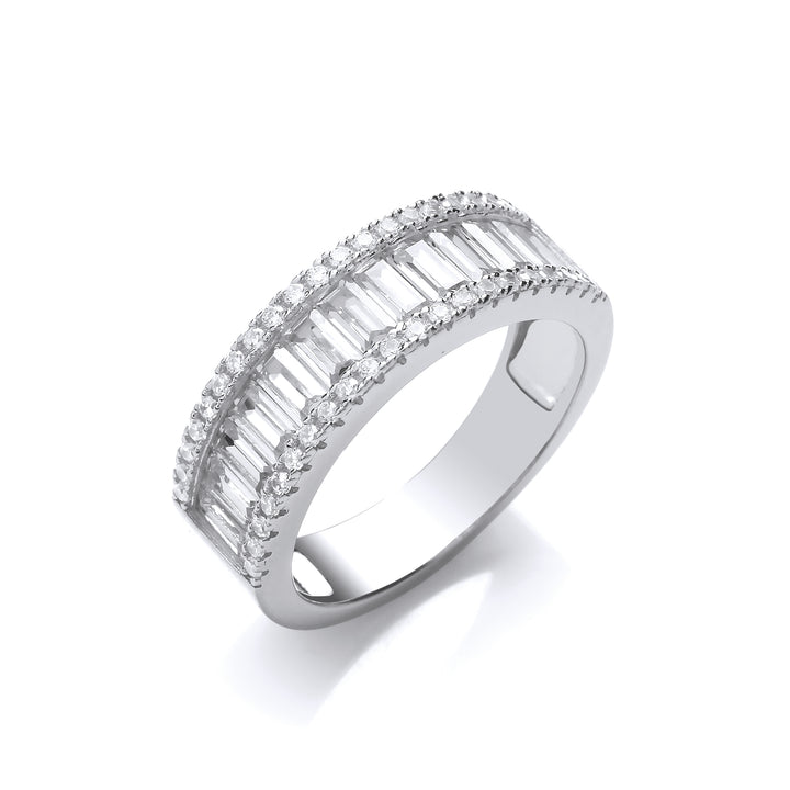 Half Eternity Baguettes & Round Crystals Ring in Silver