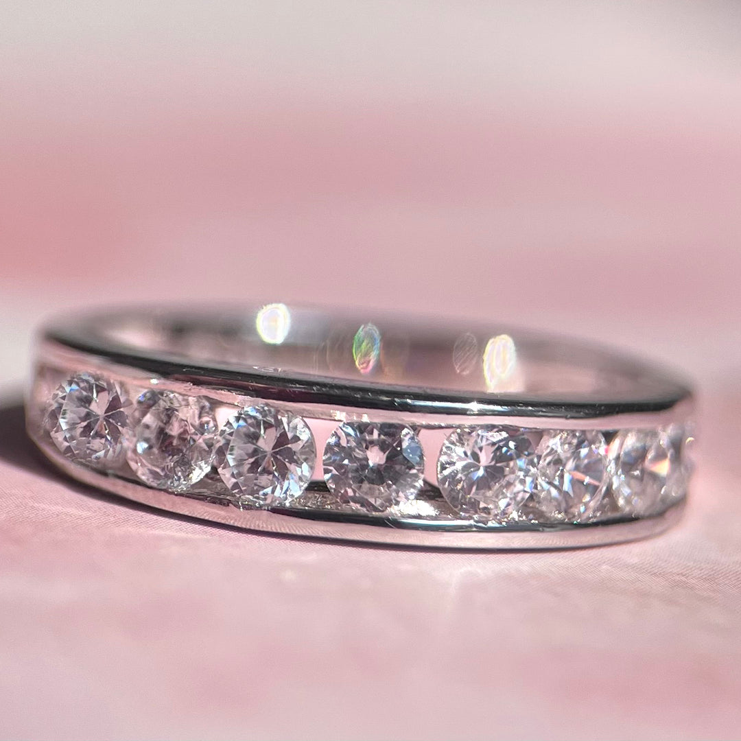 Half  Eternity Clear Crystal Inlay Ring in Silver