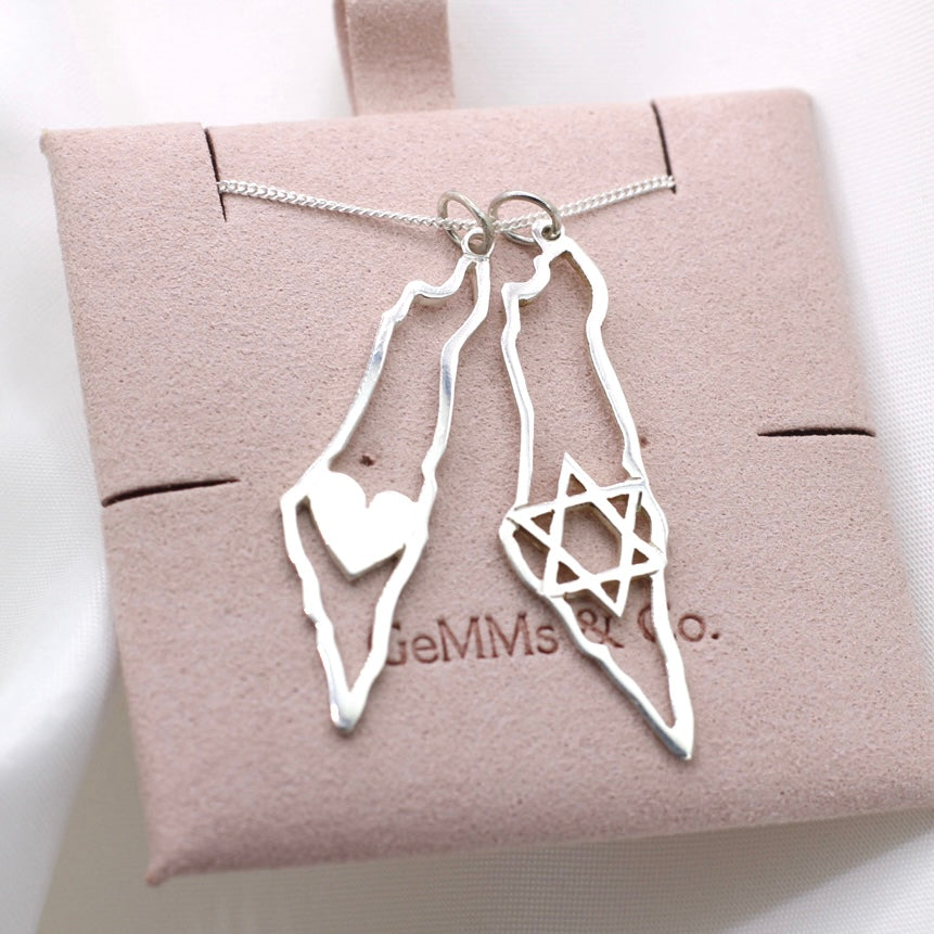 Handcrafted Map Of Israel With Jewish star In Silver