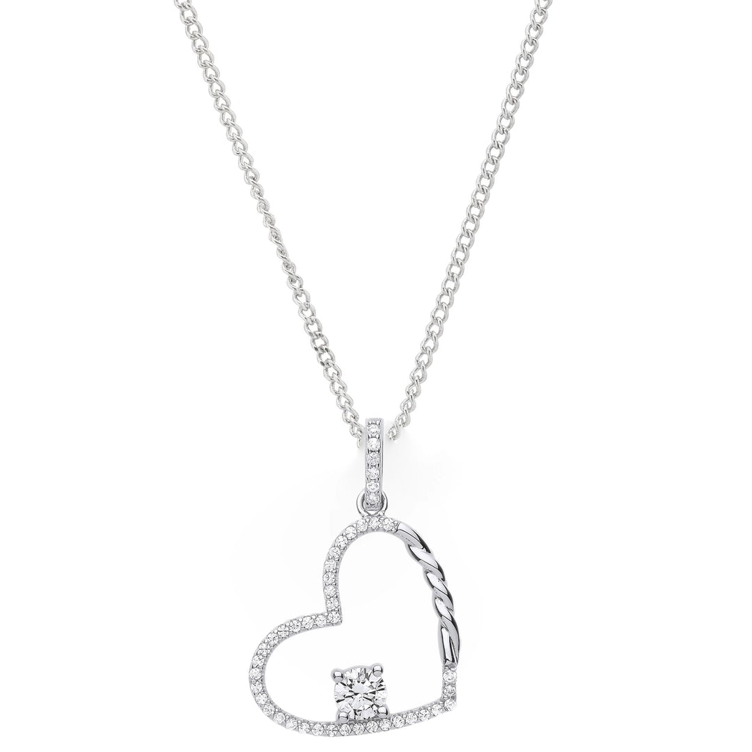 Heart Drop Crystal Pendant Necklace in Silver