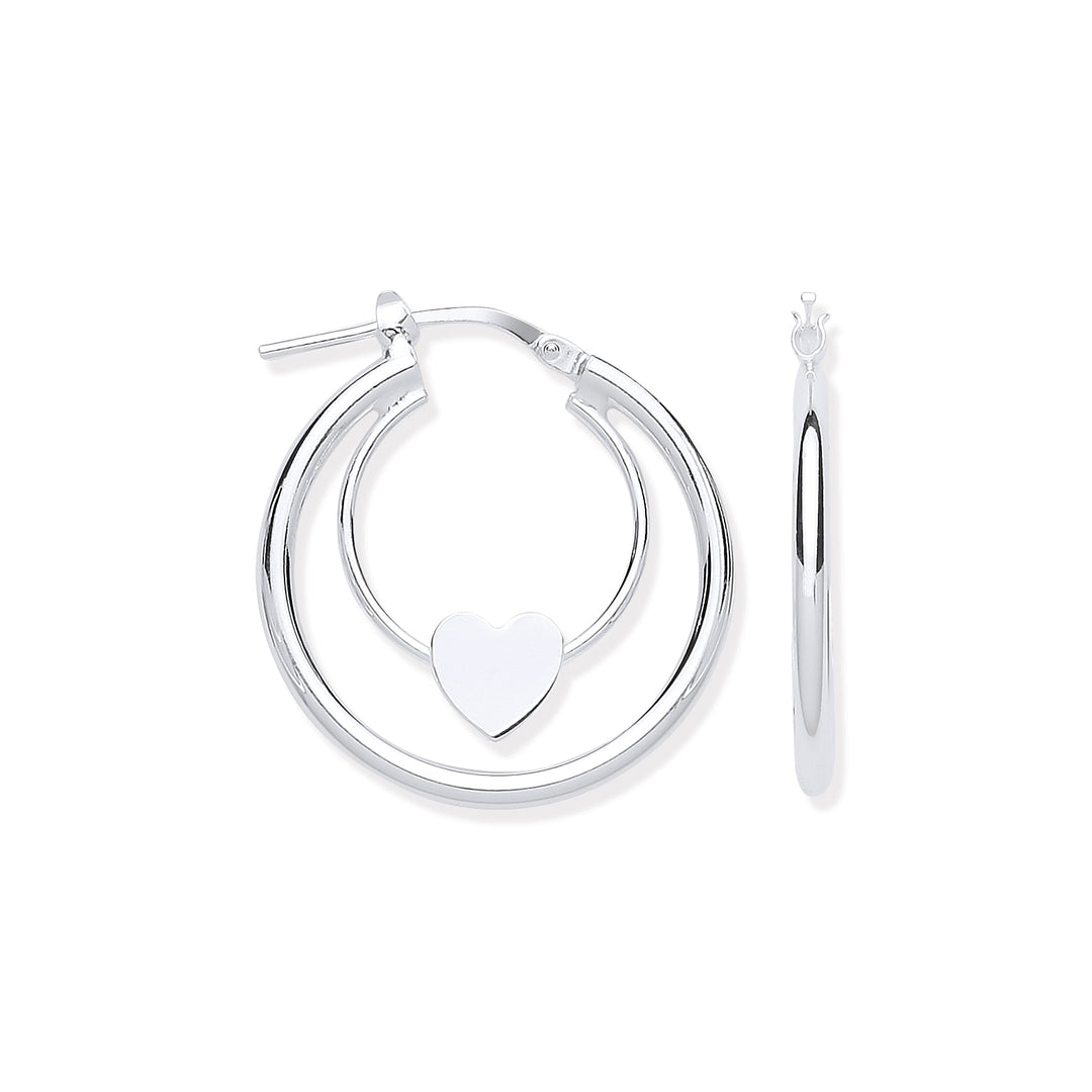 Heart Medium Double Hoop Earrings in Silver