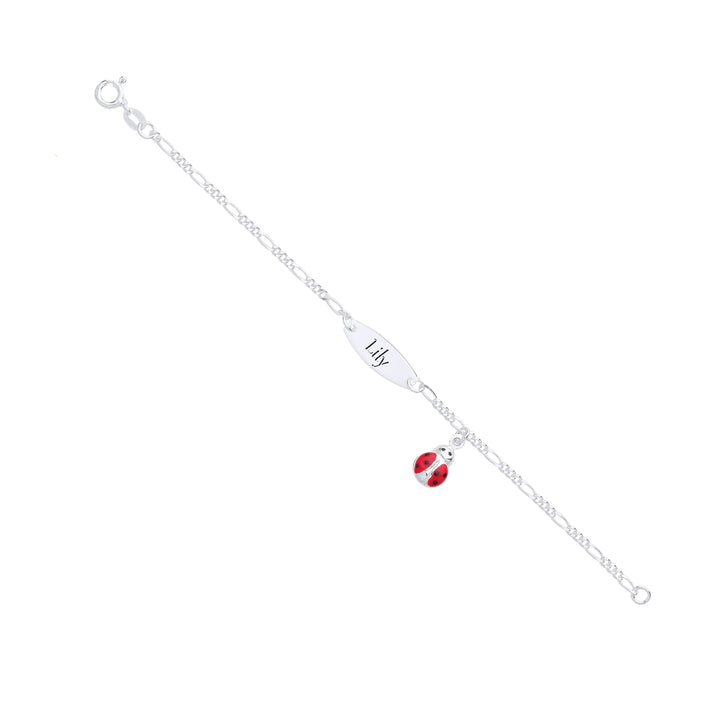 ID & Ladybird Charm Baby Bracelet In Silver (Free Engraving)