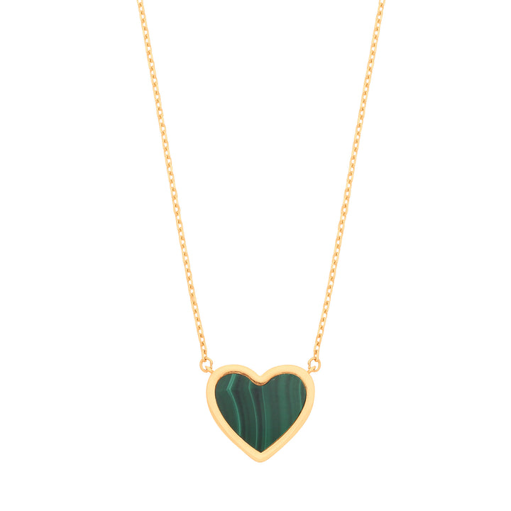 Green Rubover Heart 18" Necklace in 9ct Gold