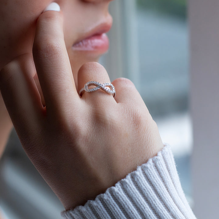 Infinity Symbol Clear Crystal Ring in Silver