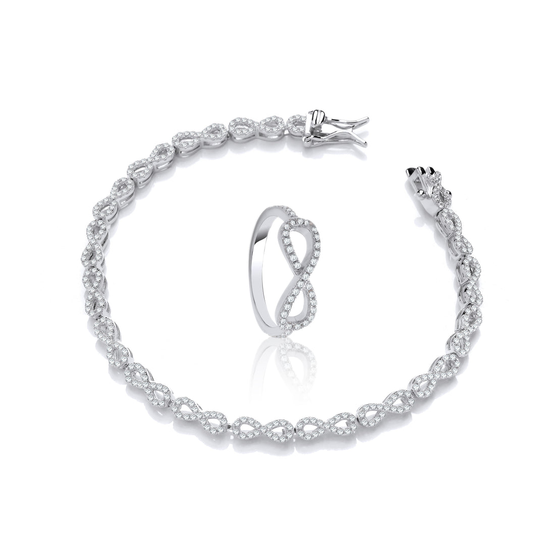 infinity tennis  crystal bracelet and ring set  