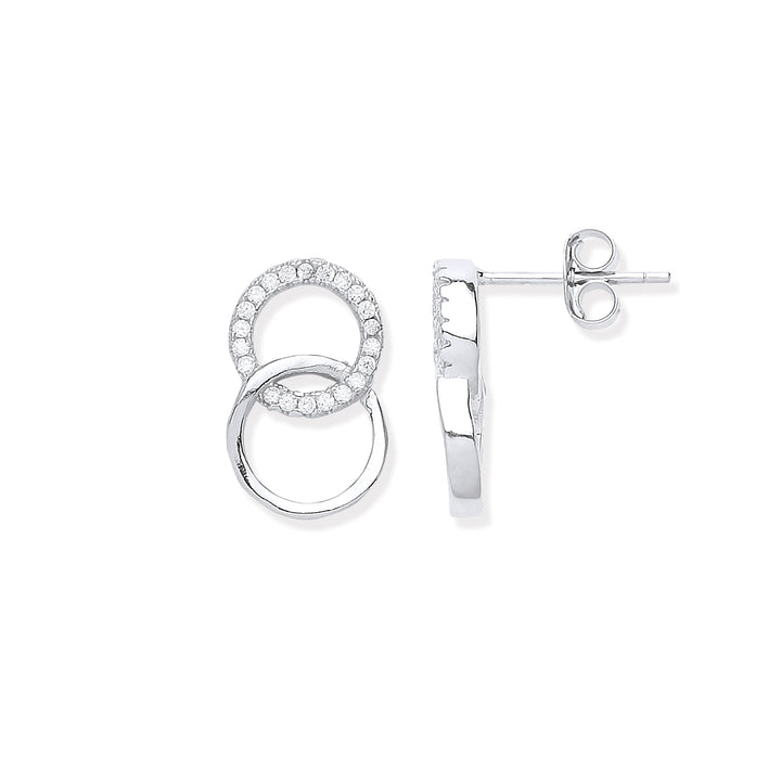 Interlocking Circles Crystal Stud Earrings In Silver