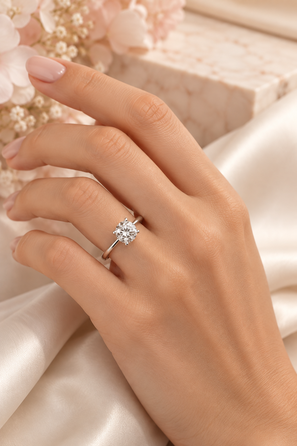 18ct White Gold 1.00ct Solitaire Lab Grown Diamond Ring - model hand image