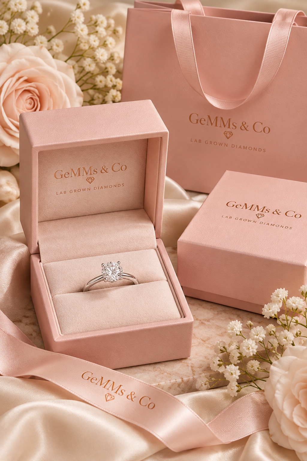 18ct White Gold 1.00ct Solitaire Lab Grown Diamond Ring - GeMMs & Co packaging