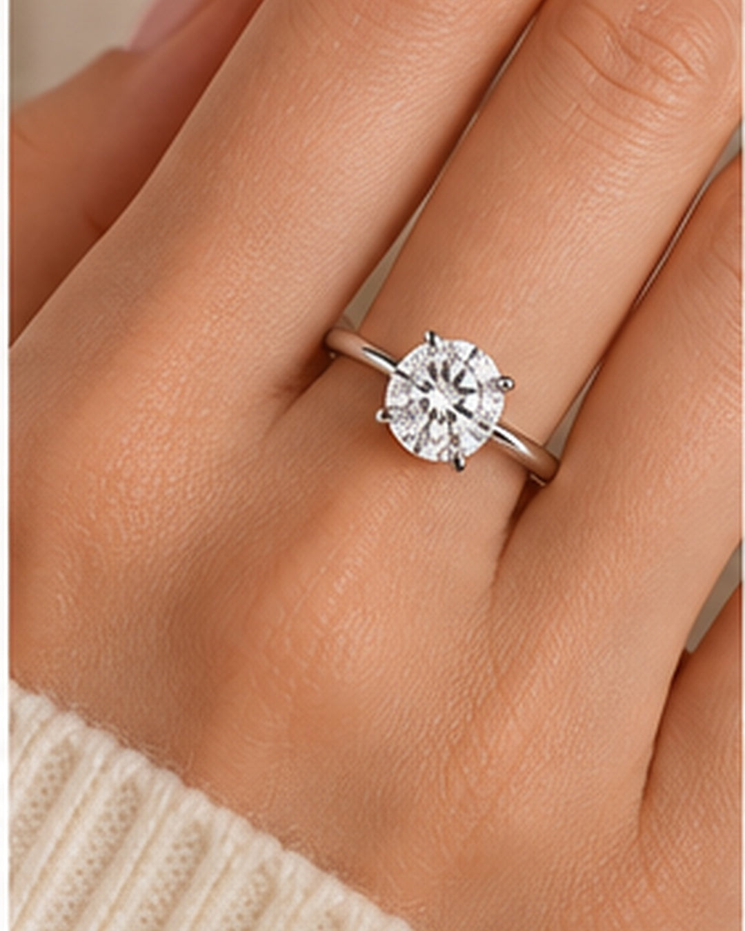 18ct White Gold 2.00ct Solitaire Lab Grown Diamond Ring - model hand image