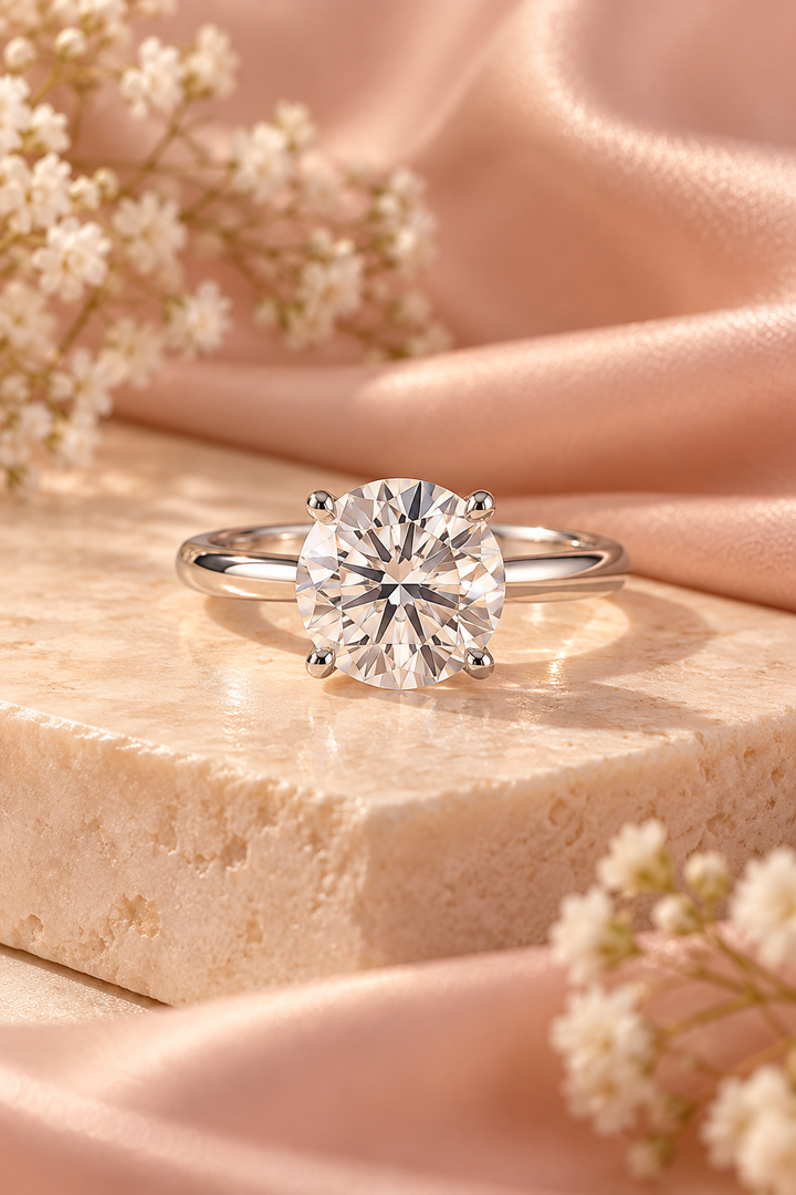 18ct White Gold 3.00ct Round Brilliant Lab Grown Diamond Ring - styled image