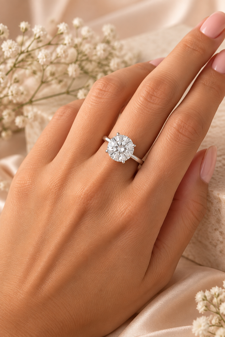 18ct White Gold 3.00ct Round Brilliant Lab Grown Diamond Ring - model hand image