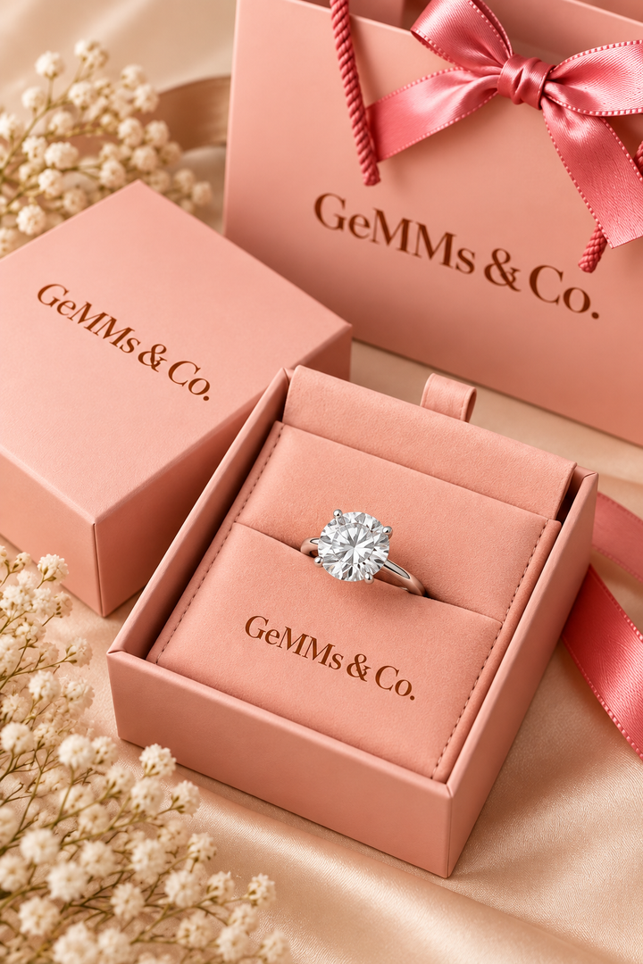 18ct White Gold 3.00ct Round Brilliant Lab Grown Diamond Ring - GeMMs & Co original packaging