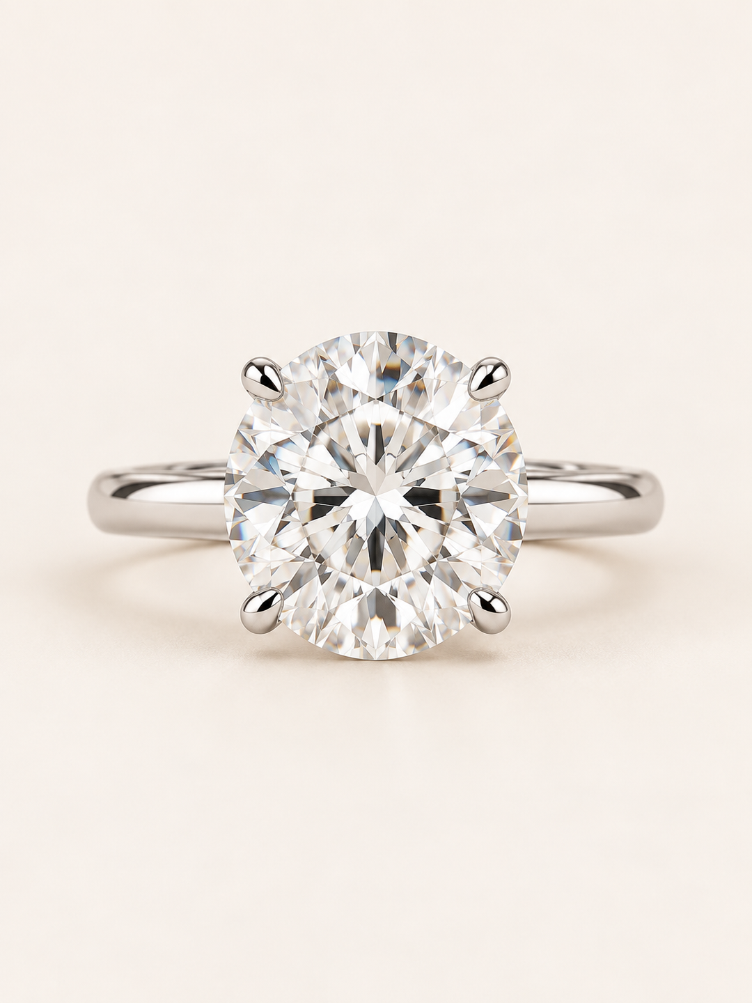 18ct White Gold 4.00ct Round Brilliant Lab Grown Diamond Solitaire Ring - main cream image