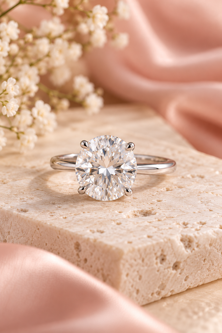 18ct White Gold 4.00ct Round Brilliant Lab Grown Diamond Solitaire Ring - styled image