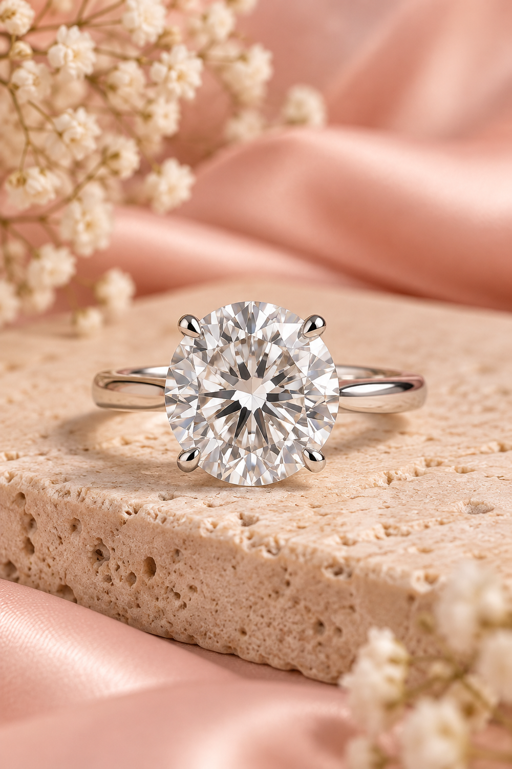 18ct White Gold 5.00ct Round Brilliant Lab Grown Diamond Solitaire Ring - styled image