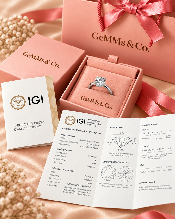 18ct White Gold 1.15ct Lab Grown Diamond Ring - IGI certificate with GeMMs & Co packaging