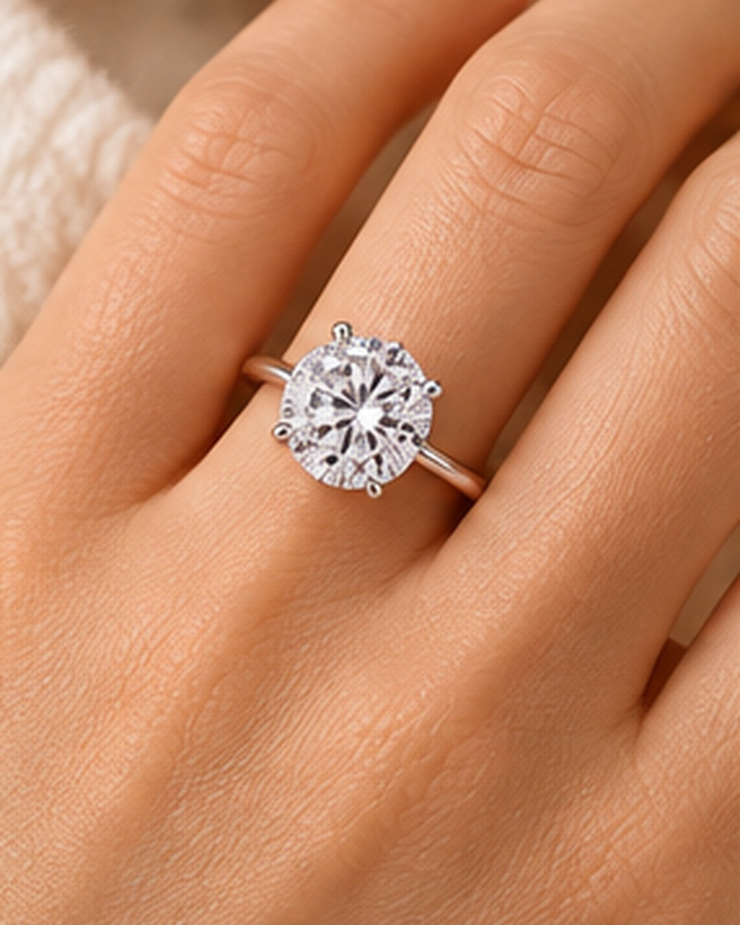 18ct White Gold 2.17ct Round Brilliant Lab Grown Diamond Ring - model hand image