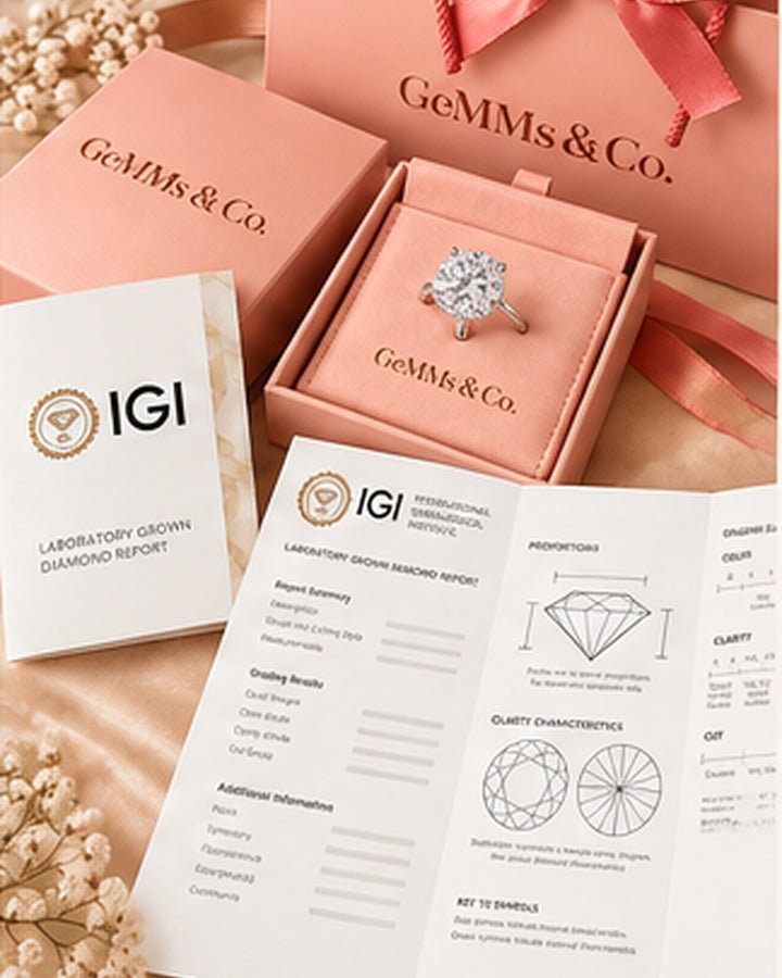 18ct White Gold 2.17ct Round Brilliant Lab Grown Diamond Ring - IGI certificate with GeMMs & Co packaging