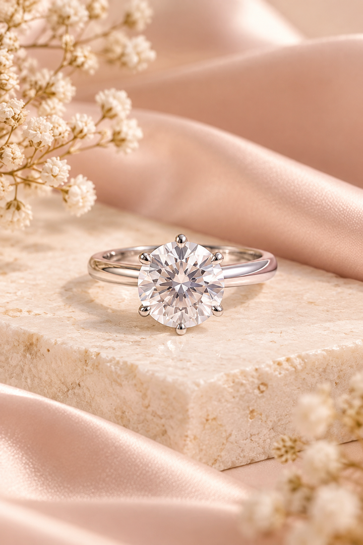 18ct White Gold 3.20ct Round Brilliant Lab Grown Diamond Ring - styled image