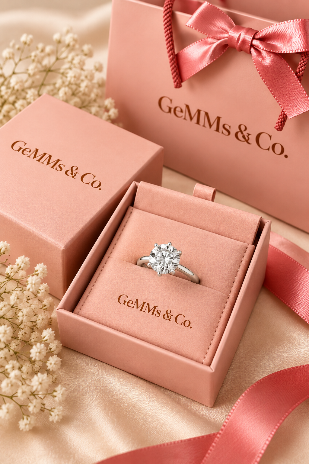 18ct White Gold 3.20ct Round Brilliant Lab Grown Diamond Ring - GeMMs & Co original packaging
