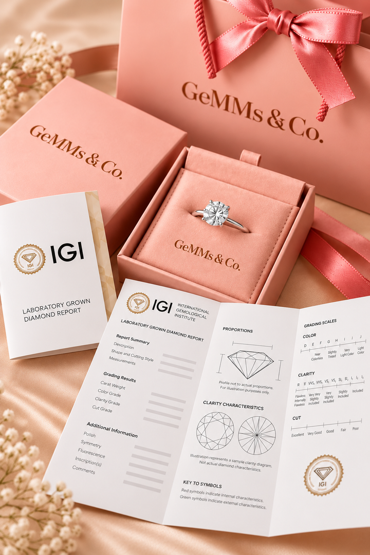18ct White Gold 3.20ct Round Brilliant Lab Grown Diamond Ring - IGI certificate with GeMMs & Co packaging