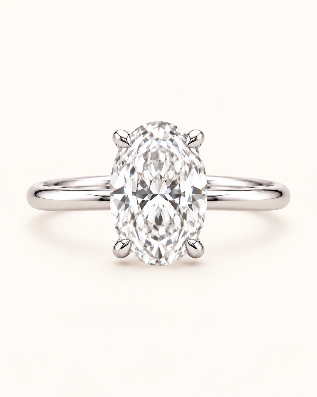 18ct White Gold 1.00ct Oval Cut Lab Grown Diamond Ring - main cream image