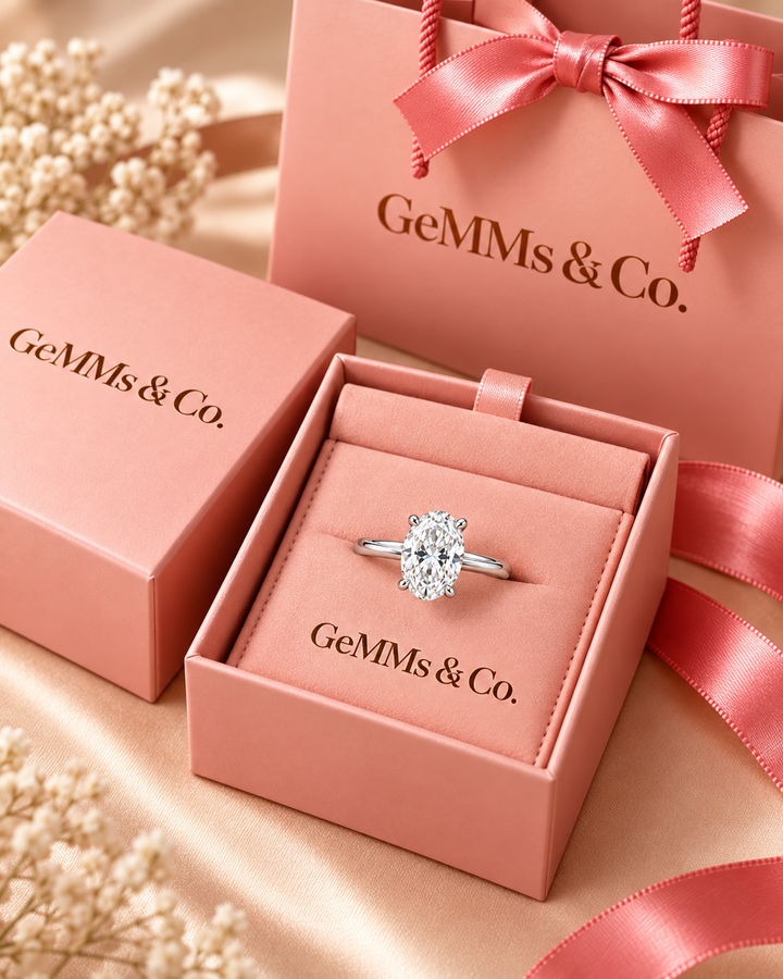 18ct White Gold 1.00ct Oval Cut Lab Grown Diamond Ring - GeMMs & Co packaging