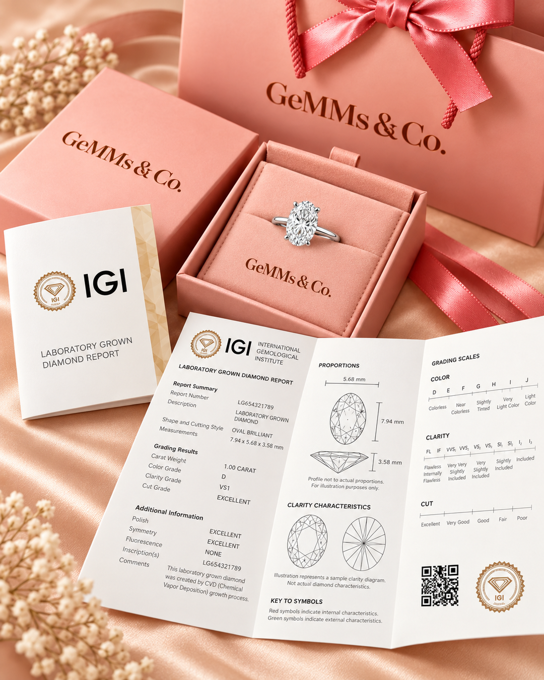 18ct White Gold 1.00ct Oval Cut Lab Grown Diamond Ring - IGI certificate image