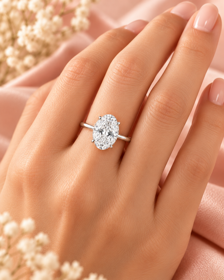 18ct White Gold 2.00ct Oval Cut Lab Grown Diamond Ring - large model hand image