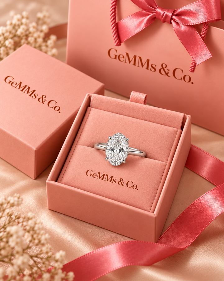 18ct White Gold 2.00ct Oval Cut Lab Grown Diamond Ring - GeMMs & Co packaging