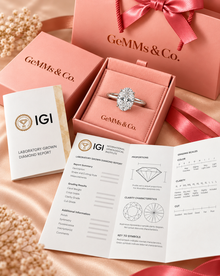 18ct White Gold 2.00ct Oval Cut Lab Grown Diamond Ring - IGI certificate with GeMMs & Co packaging