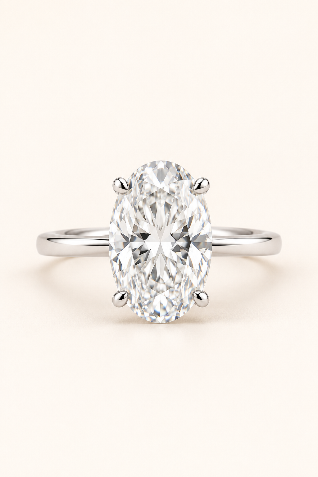 18ct White Gold 3.00ct Oval Cut Lab Grown Diamond Ring - main cream image