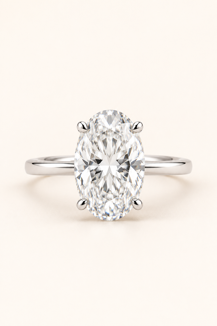 18ct White Gold 3.00ct Oval Cut Lab Grown Diamond Ring - main cream image