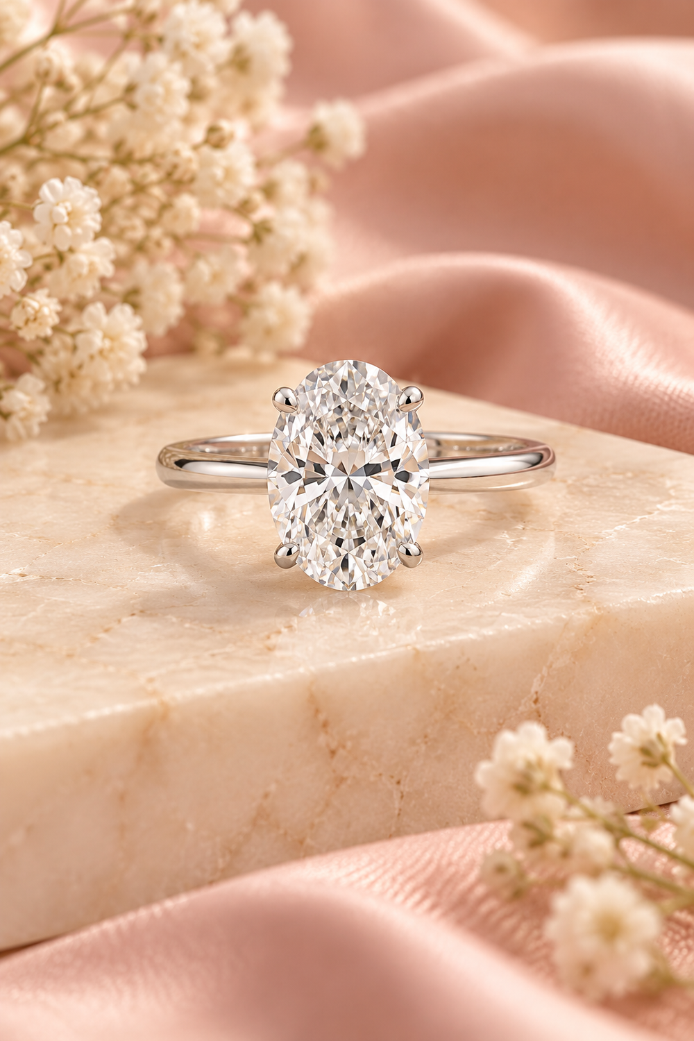 18ct White Gold 3.00ct Oval Cut Lab Grown Diamond Ring - styled image