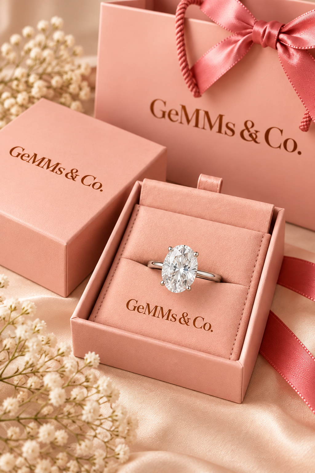18ct White Gold 3.00ct Oval Cut Lab Grown Diamond Ring - GeMMs & Co original packaging