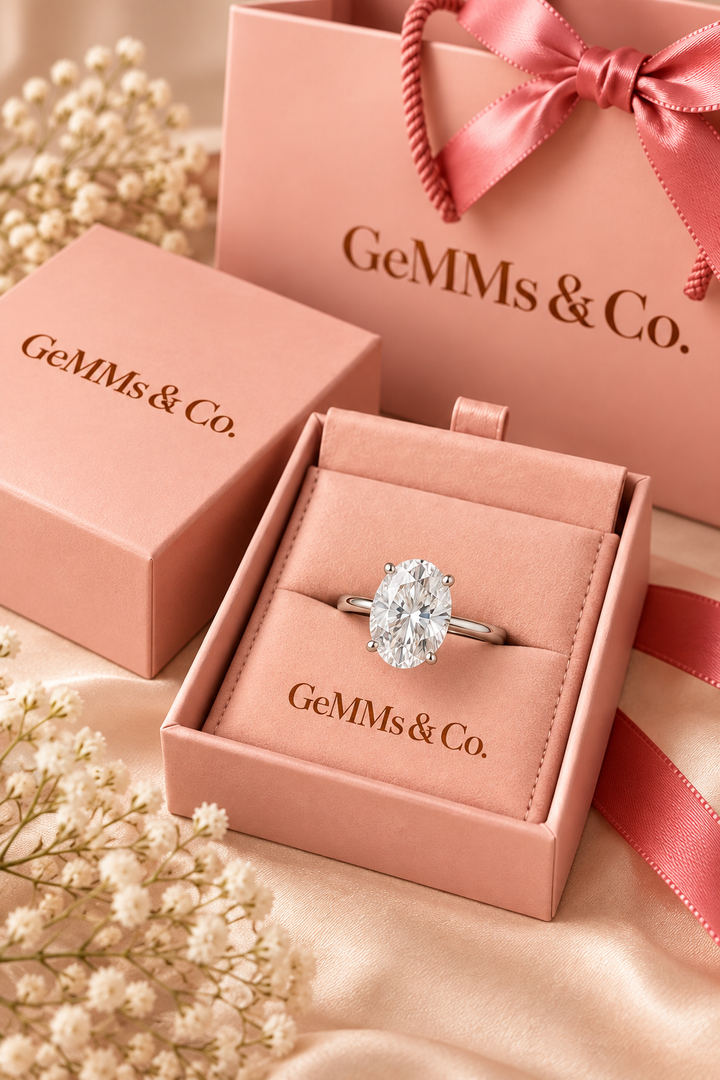 18ct White Gold 3.00ct Oval Cut Lab Grown Diamond Ring - GeMMs & Co original packaging
