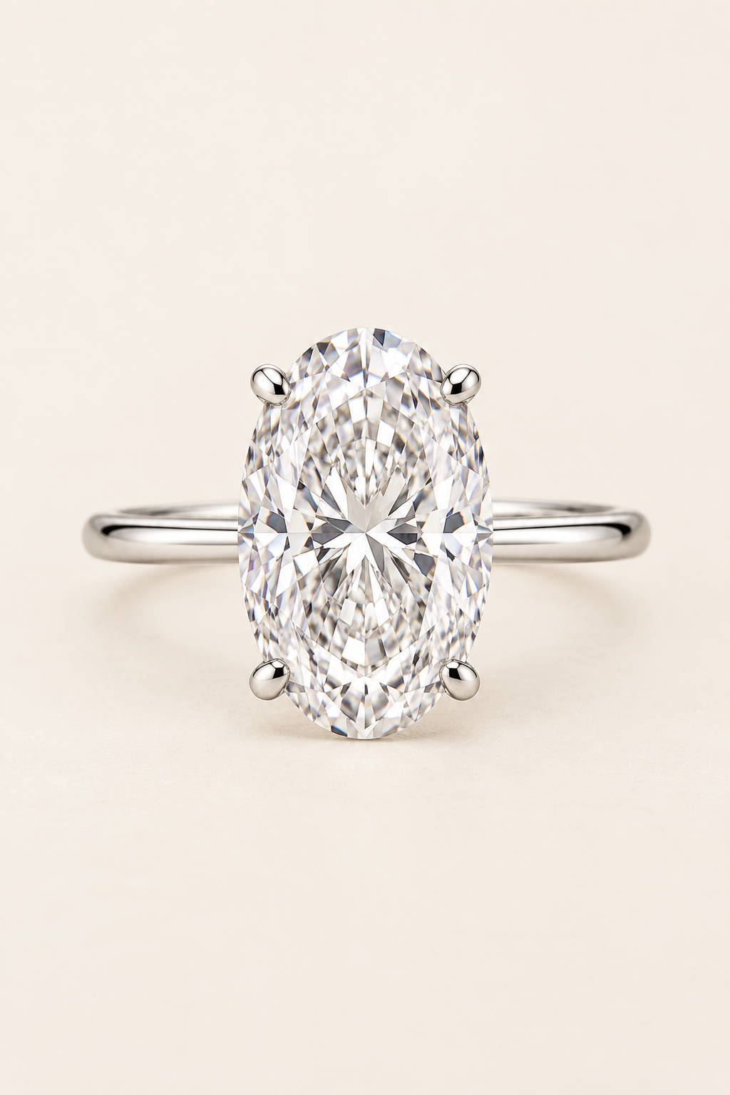 18ct White Gold 4.00ct Oval Cut Lab Grown Diamond Ring - main cream image