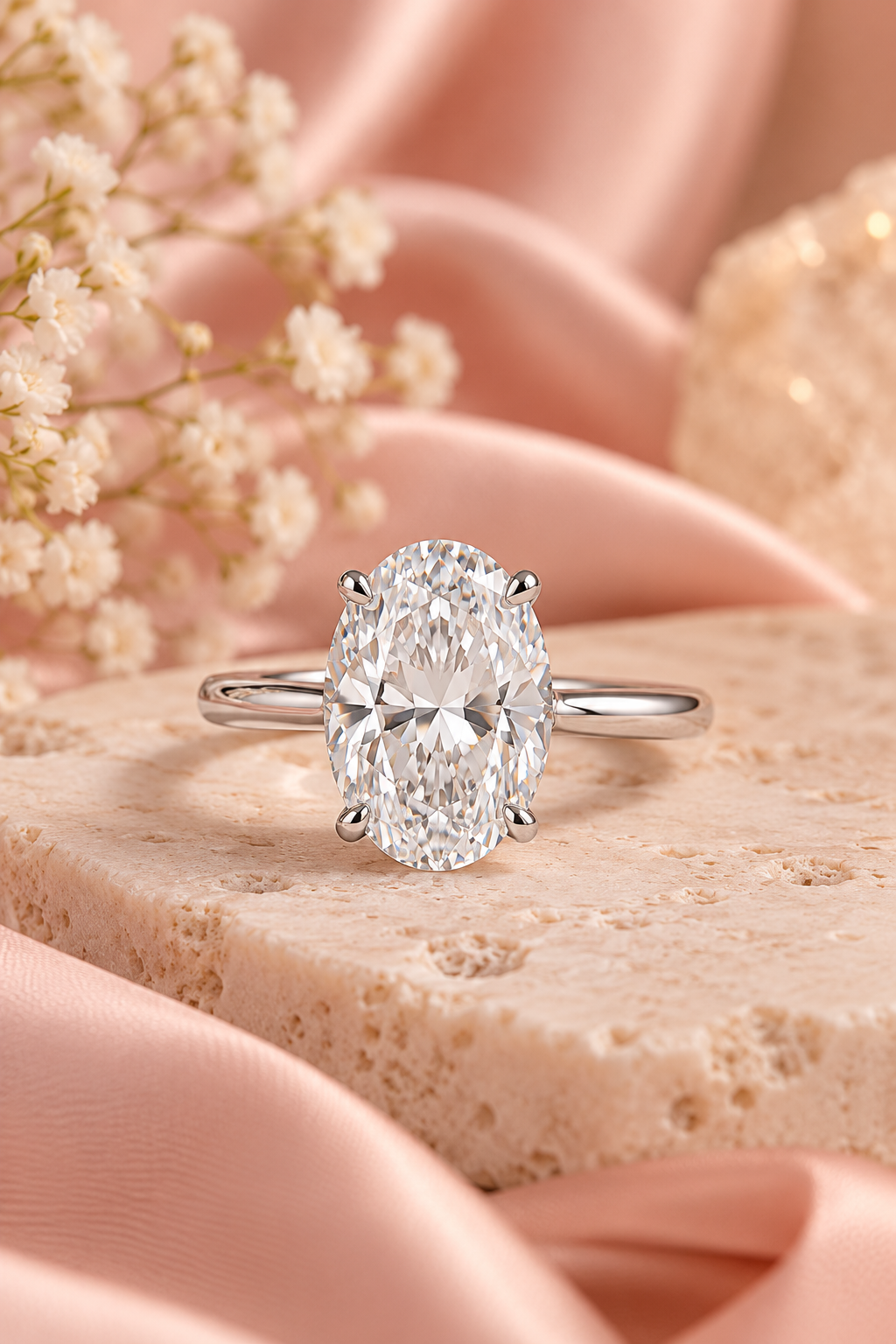 18ct White Gold 4.00ct Oval Cut Lab Grown Diamond Ring - styled image